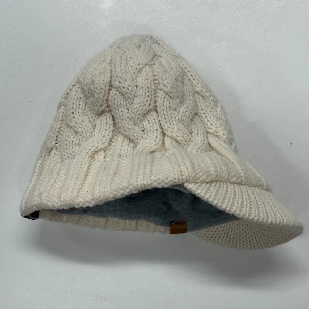Adidas Climawarm Cable Knit Beanie Hat‎ Brim White Lined Winter Acrylic Womens